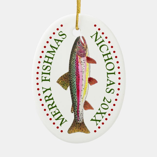 Customize It! Rainbow Trout Fishing Ceramic Ornament (Front)