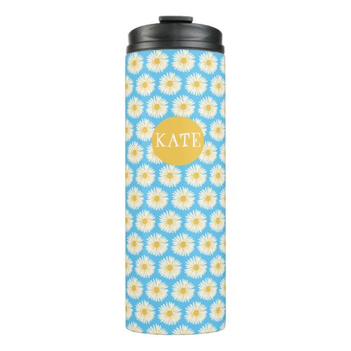 CUSTOMIZE IT Sweet White Daisies Pattern Blue Thermal Tumbler