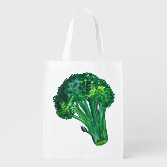 CUSTOMIZE IT Watercolor BROCCOLI Fresh Veggies Grocery Bag (Front)