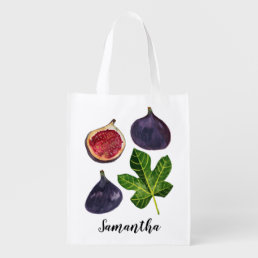 CUSTOMIZE IT Watercolor Figs Fresh Fruits Veggies Grocery Bag