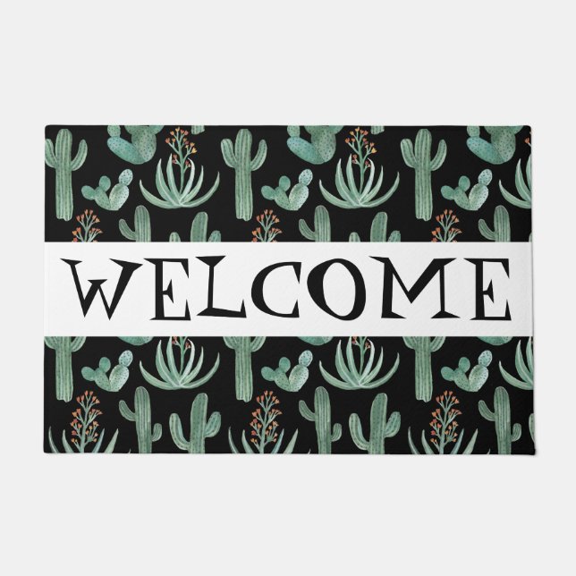 Customize it! WELCOME Desert Saguaro Cactus Aloe Doormat (Front)