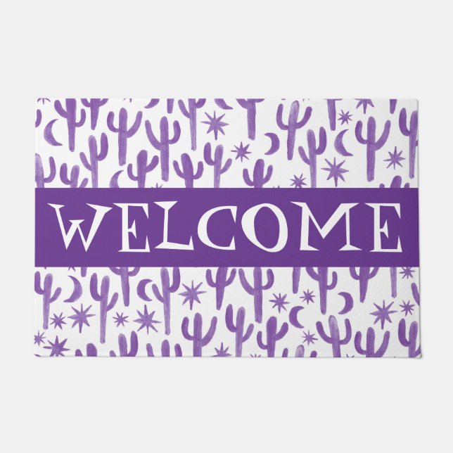 Customize it! WELCOME Night Desert Saguaro Cactus Doormat (Front)