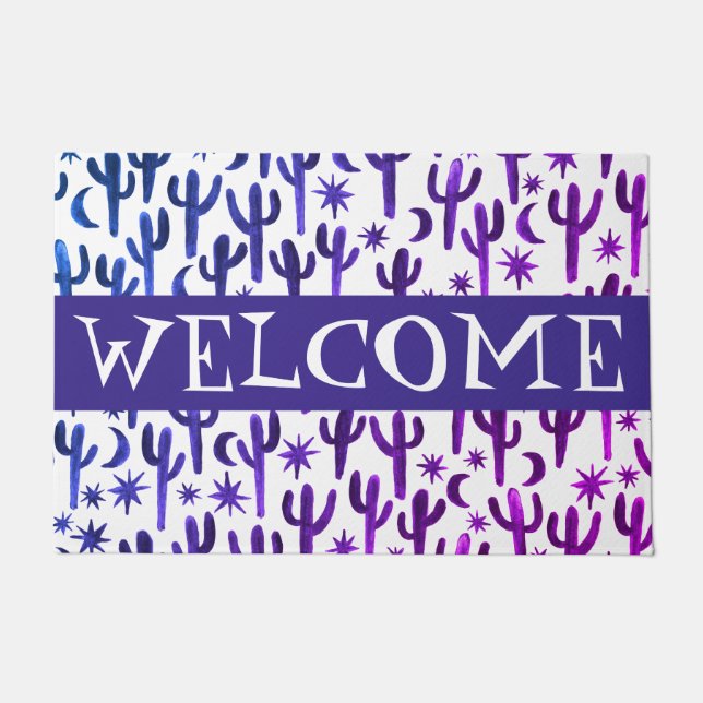 Customize it! WELCOME Night Desert Saguaro Cactus Doormat (Front)