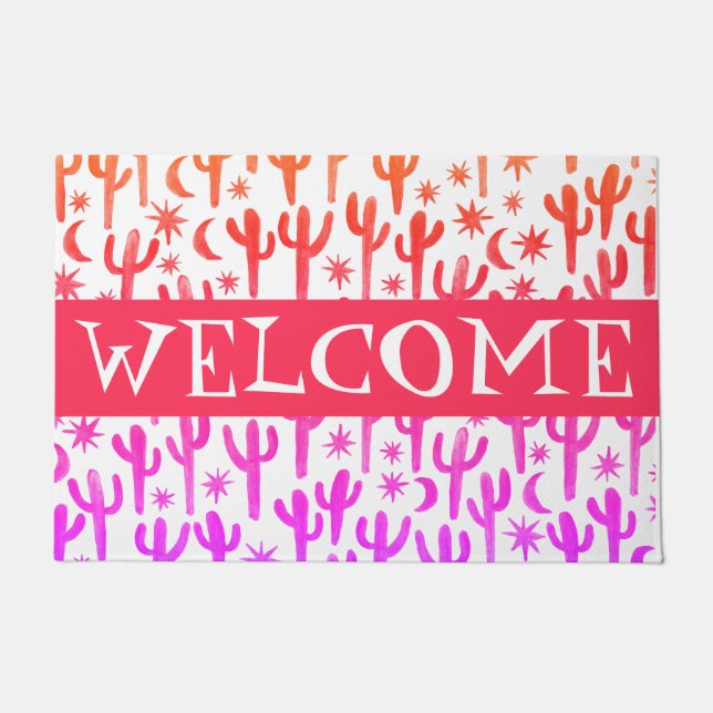 Customize it! WELCOME Night Desert Saguaro Cactus Doormat (Front)
