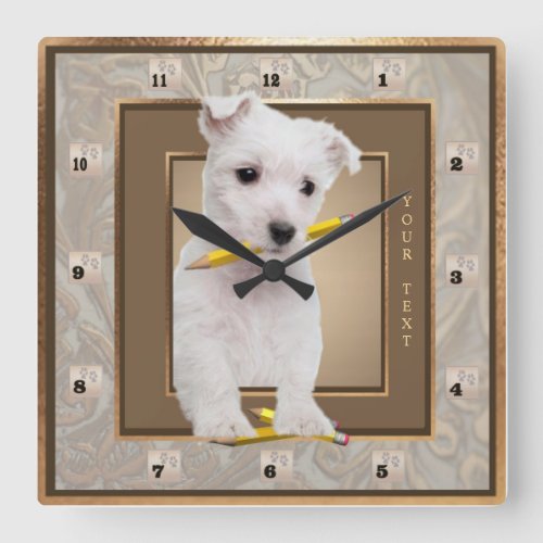 Customize It Westie Puppy Ornate Gold Wall Clock