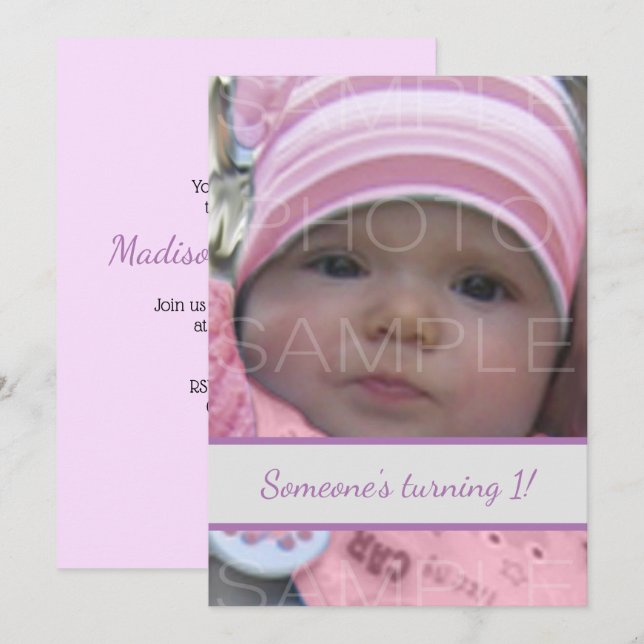 Customize it with Your Baby girl photo Birthday Invitation (Front/Back)