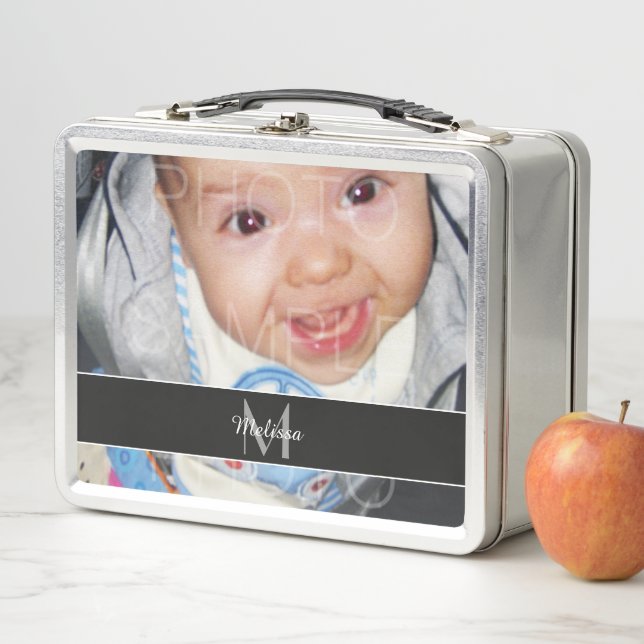 Customize it with Your photo and Monogram Metal Lunch Box (In Situ)