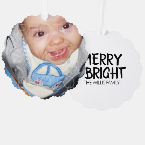 Customize it with Your photo and text Merry bright Ornament Card