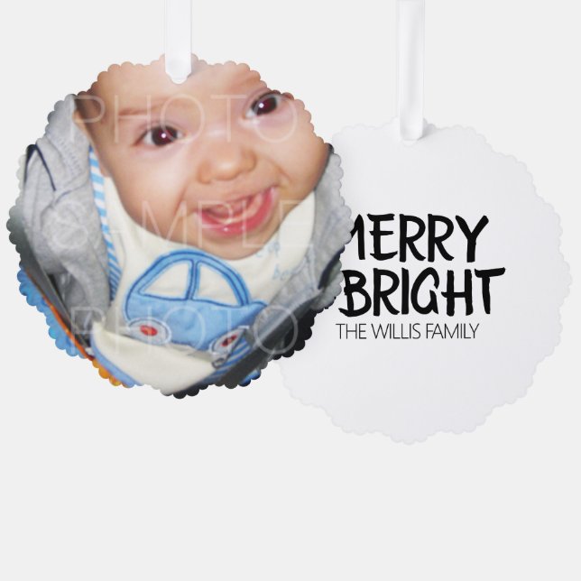Customize it with Your photo and text Merry bright Ornament Card (Front/Back)