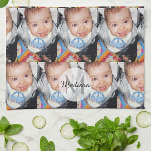 Customize it with Your photo pattern Monogram Kitchen Towel