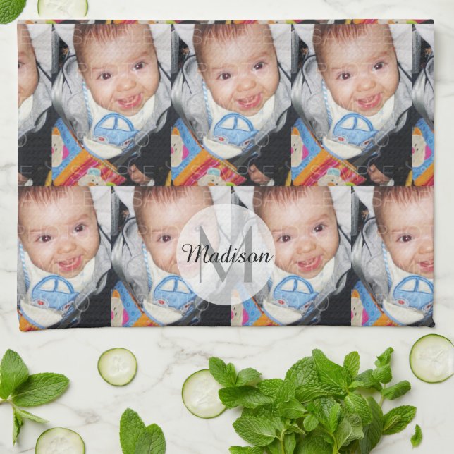 Customize it with Your photo pattern Monogram Kitchen Towel (Folded)