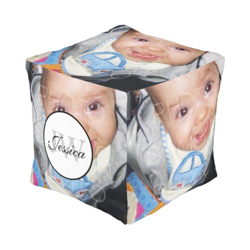 Customize it with Your six photos and Monogram Pouf