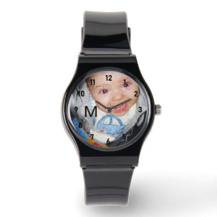 Customize it Your photo monogram black numbers Watch