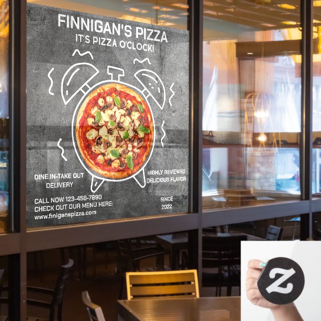 Customize Its Pizza O Clock Pizza Restaurant  Window Cling (Restaurant Window)