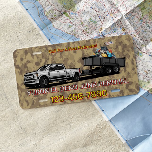 Customize Junk Removal Business Promotional Truck  License Plate (In Situ)