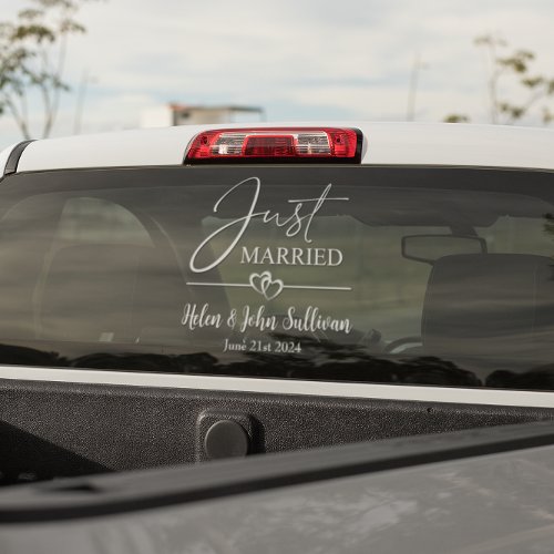 Customize Just Married Two Joined Hearts Date  Window Cling