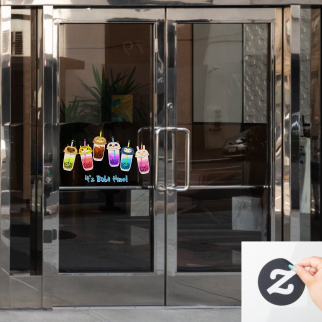 Customize Kawaii Bubble Tea Cartoon Characters Window Cling (Office Door)