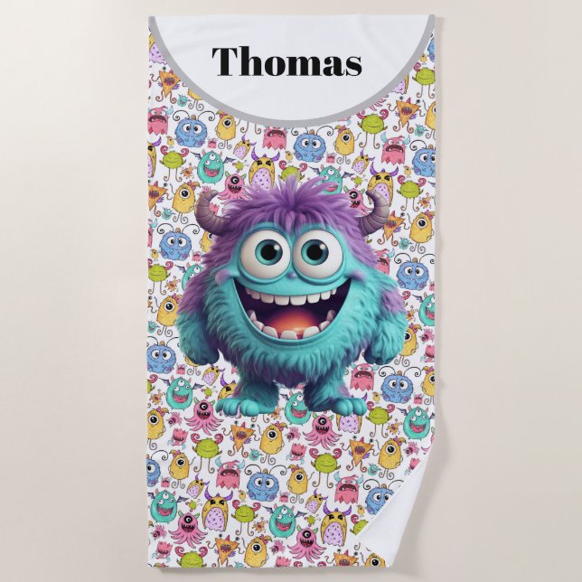 Customize Kids Funny Monsters Beach Towel (Front)