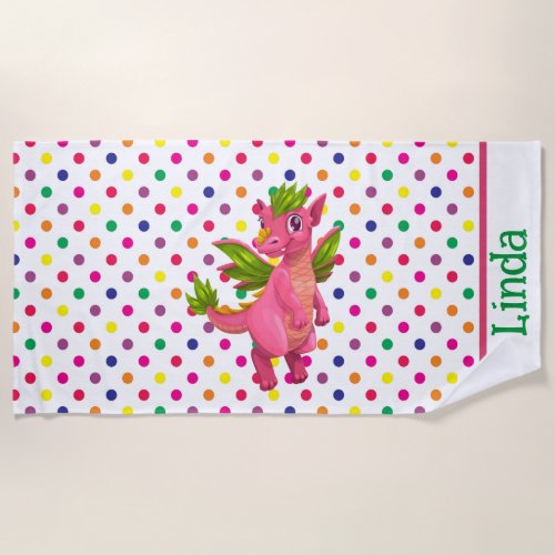 Customize Kids Pink Dragon Beach Towel