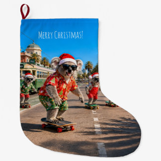 Customize Koalas Skateboarding Christmas Large Christmas Stocking