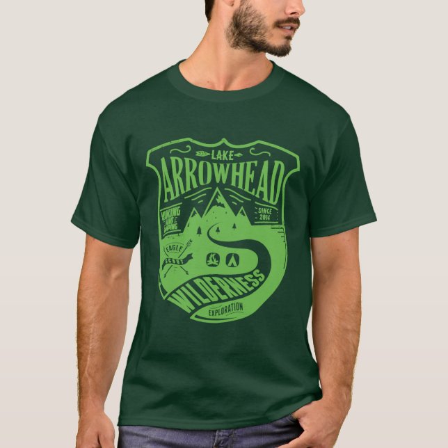 Customize Lake Arrowhead Camping Wilderness Green T-Shirt (Front)