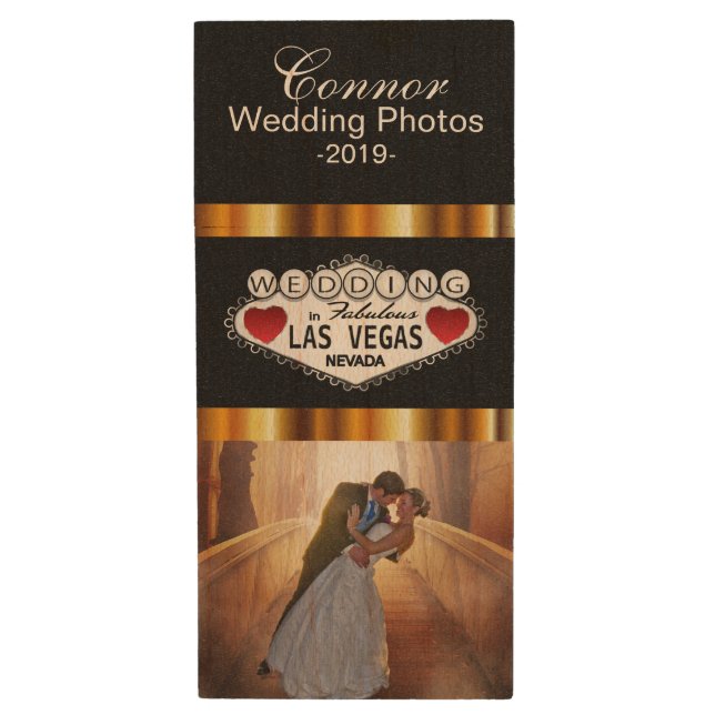 Customize Las Vegas Wedding Photo Design Wood Flash Drive (Front Vertical)