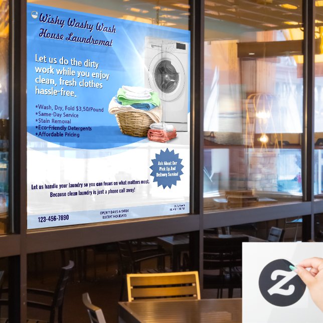 Customize Laundromat Laundry Service Wash and Fold Window Cling (Restaurant Window)