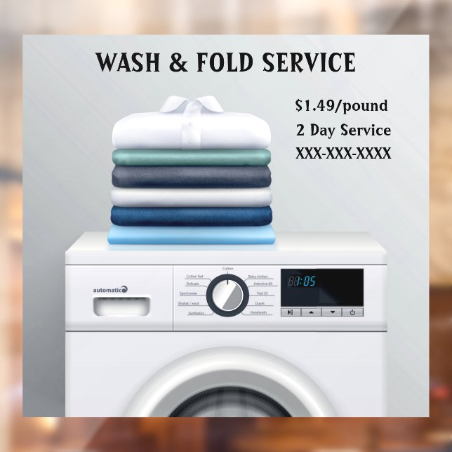 Customize Laundromat Wash and Fold Service  Window Cling (Sheet 2)