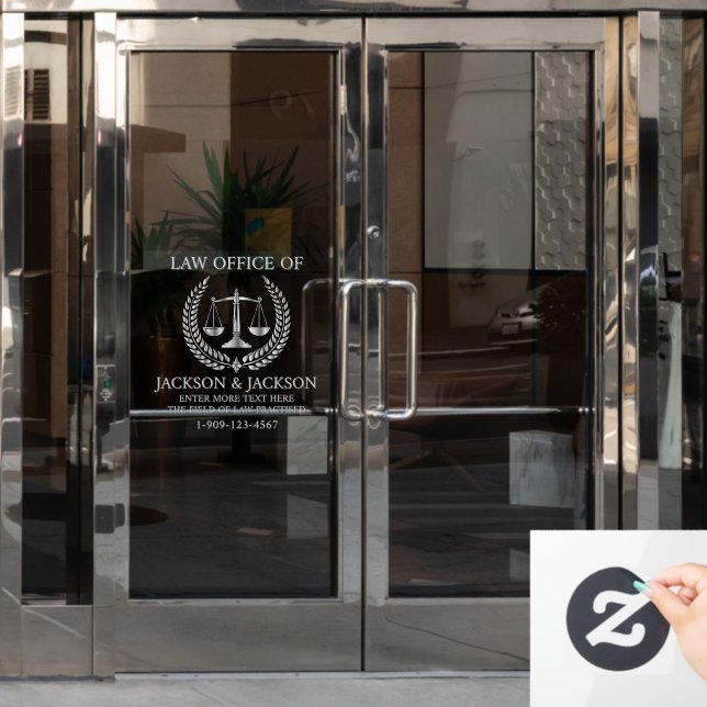 Customize Lawyer Law Office Detailed Front Silver Window Cling (Office Door)