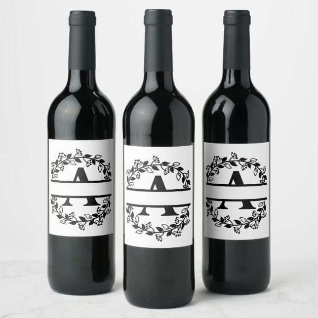 Customize Letter A Split Monogram  Wine Label (Bottles)