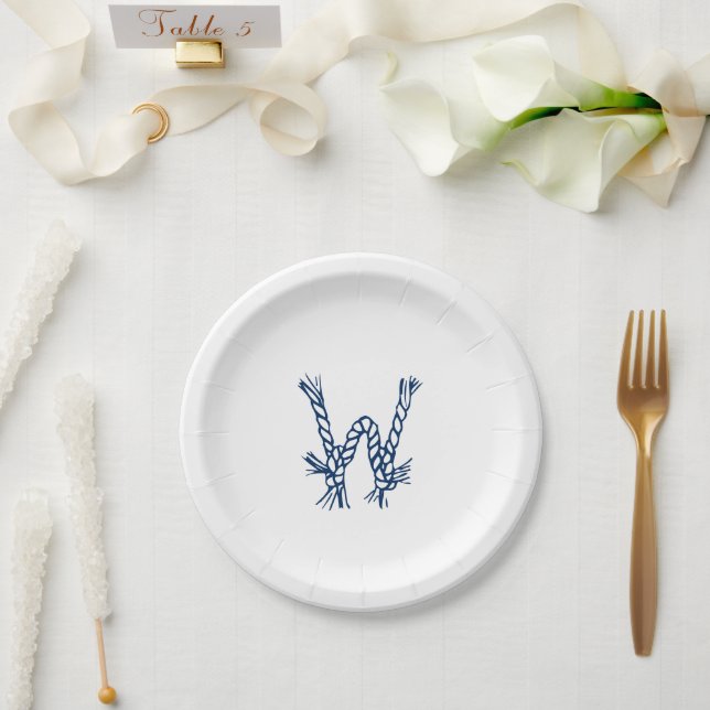 Customize letter nautical rope knots party paper plates (Wedding)