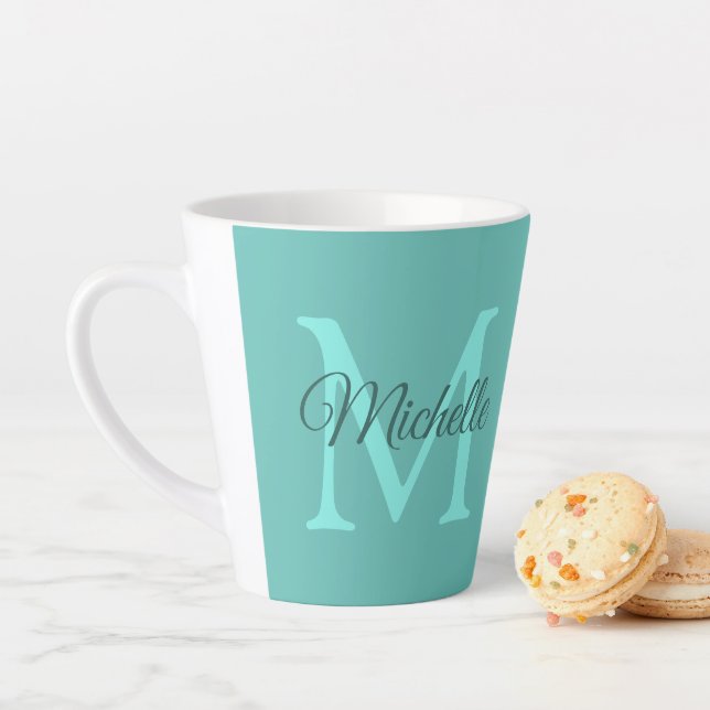 Customize Light Teal Monogram Initial Name Small Latte Mug (In Situ)