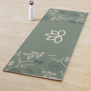 Customize Logo Sage Green Lotus Botanical Pattern Yoga Mat