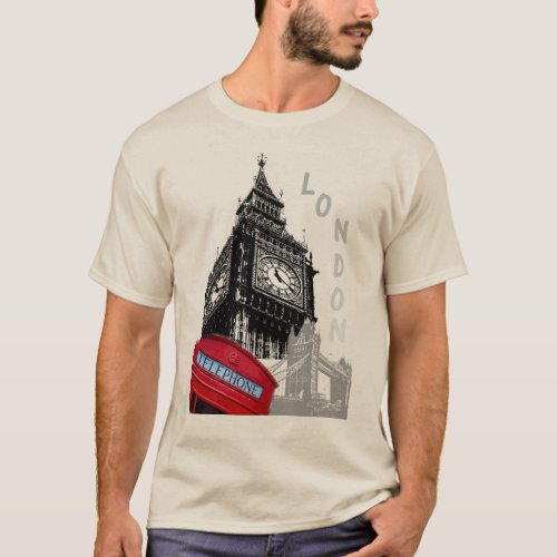Customize London Big Ben Clock Tower Red Telephone T_Shirt