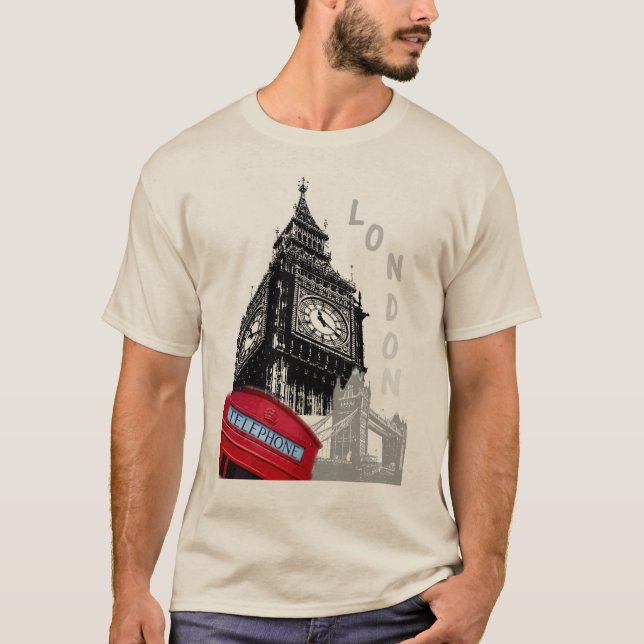 Customize London Big Ben Clock Tower Red Telephone T-Shirt (Front)