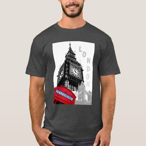 Customize London Big Ben Clock Tower Red Telephone T_Shirt
