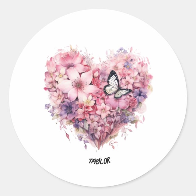 customize lovely cute floral heart Sticker (Front)