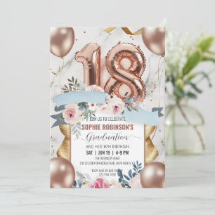 Customize Luxurious 18th Birthday Combine Graduate Invitation