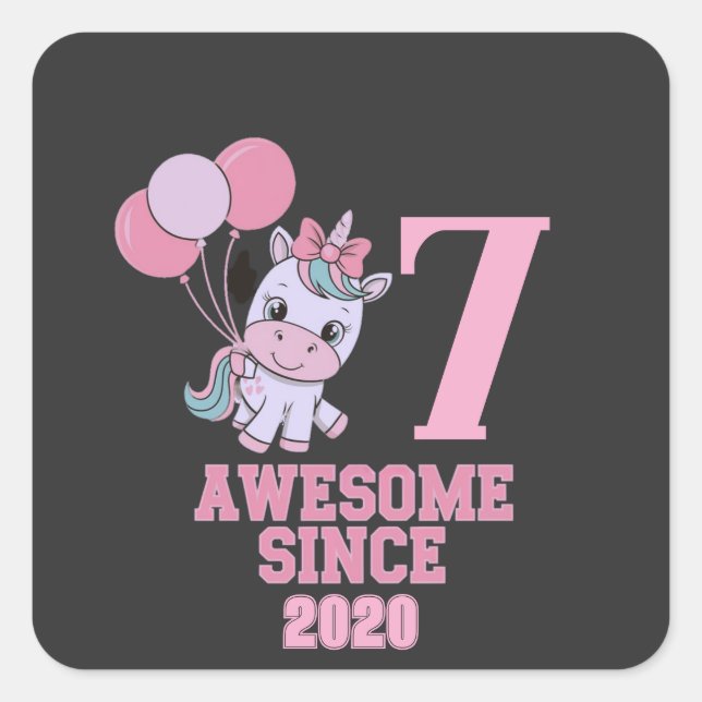 Customize Magical 7 Yrs Old Unicorn Birthday Girl  Square Sticker (Front)