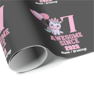Customize Magical 7 Yrs Old Unicorn Birthday Girl Wrapping Paper