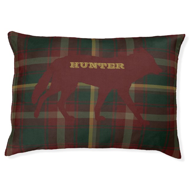 Customize Maple Leaf Tartan Coyote Silhouette Dog Pet Bed (Front)