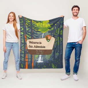 Customize Marymere Falls Family Camping Adventure Fleece Blanket
