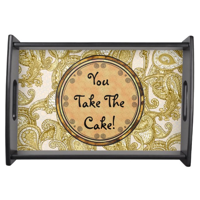 Customize Melange Paisley in Gold Serving Tray (Front)