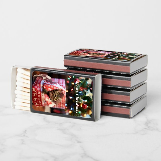 Customize Meowy Christmas, Cat Photo,  Matchboxes (Stacked)