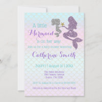 Customize Mermaid Baby Shower Sparkle Purple Teal Invitation