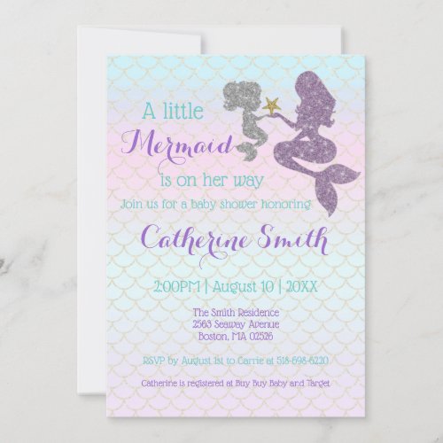 Customize Mermaid Baby Shower Sparkle Purple Teal Invitation