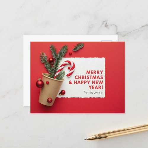 Customize Merry Christmas and Happy New Year Desig Postcard