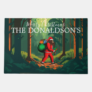 Customize Merry Christmas Bigfoot Santa Claus Doormat