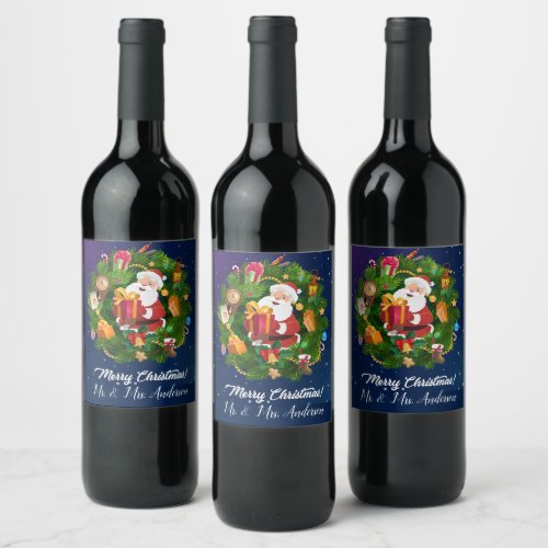 Customize Merry Christmas Santa Wine Label