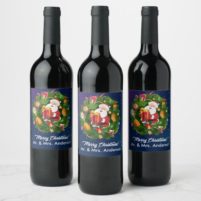 Customize Merry Christmas Santa Wine Label (Bottles)